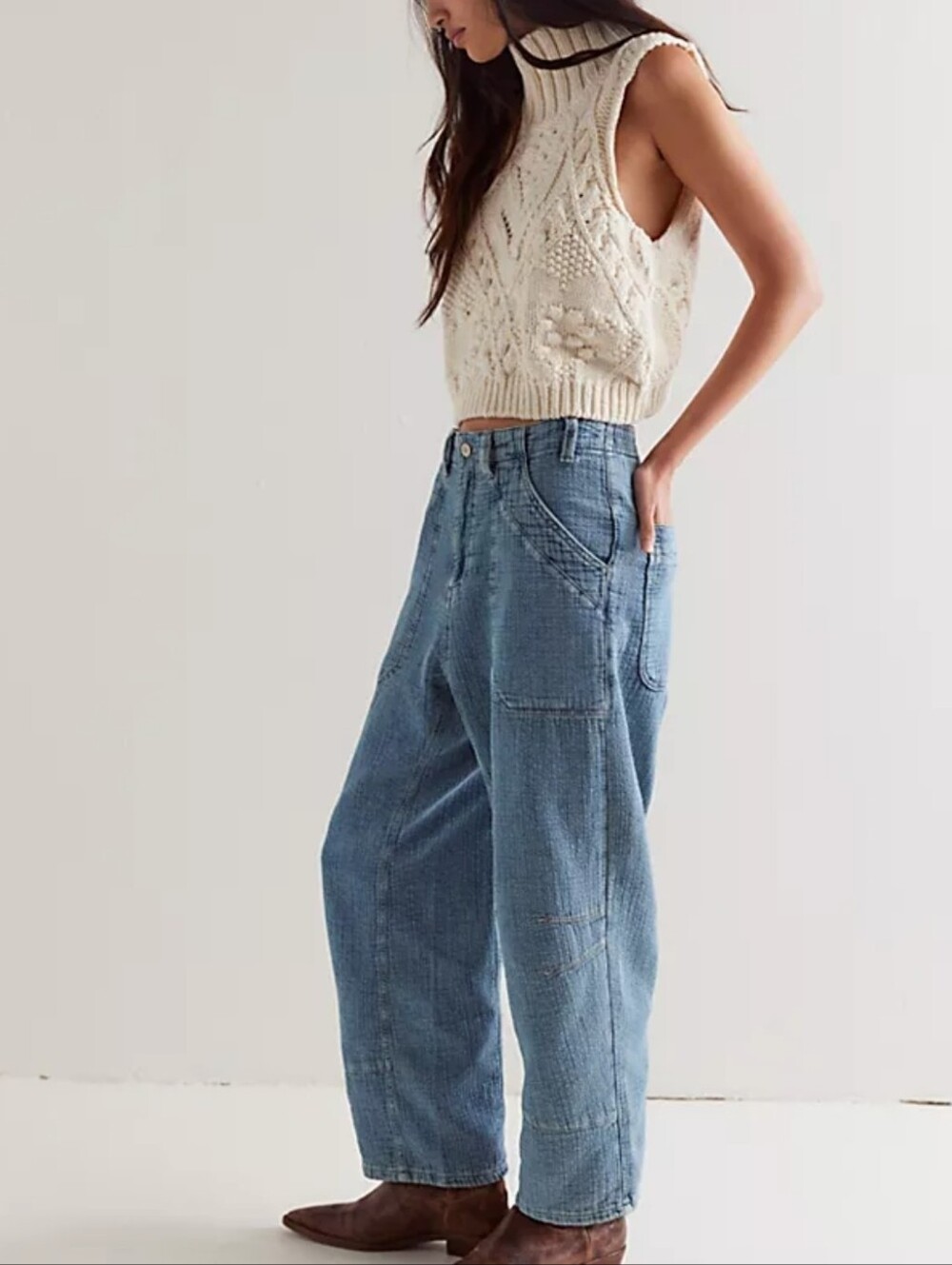 Free People We The Free Midnight Voyage Harem Pants in Light Blue Wash - Picture 2 of 9
